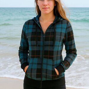 American Dream Blue Plaid Hoodie size Large Jr NEW